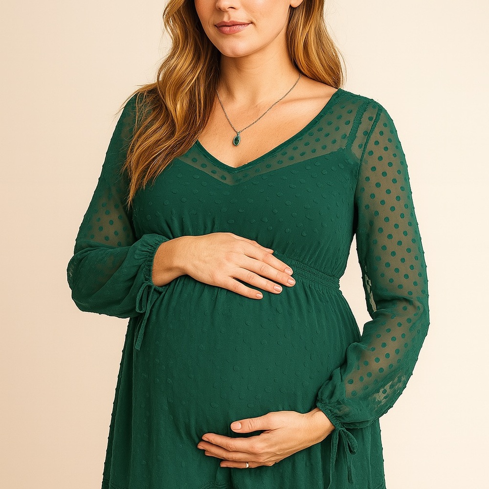 Motherhood Maternity Sheer Dot Long Sleeve Dress - Medium